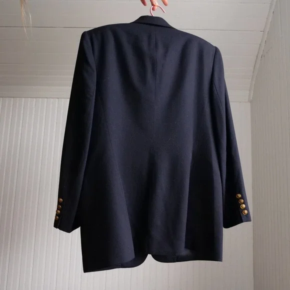 1990s Lauren Ralph Lauren gold bouillon crest navy wool twill blazer - Picture 9 of 9